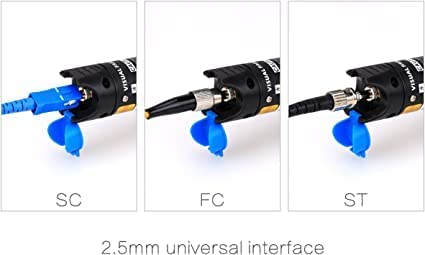 10mW Visual Fault Locator for identifying breaks and bends in fibre optic cables, available at FIBAsource. 2.5mm universal interface