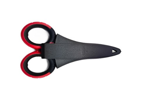 Kevlar Scissors for cutting tough Kevlar fibres in fibre optic cables, available at FIBAsource. In holder