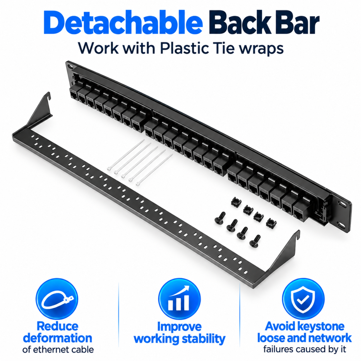 Cat 6 24 Port Patch Panel, 10G Support with Inline Keystone