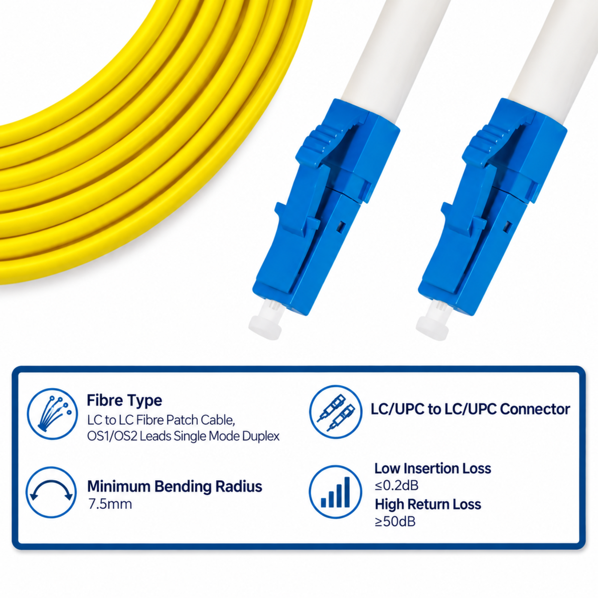 3M Fibre Optic Patch Cable 3m LC/UPC to LC/UPC Singlemode Simplex