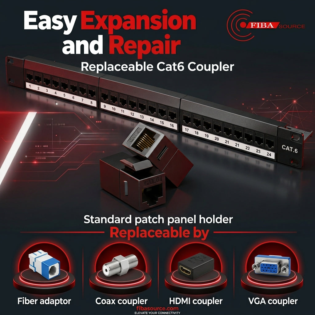 Cat 6 24 Port Patch Panel, 10G Support with Inline Keystone