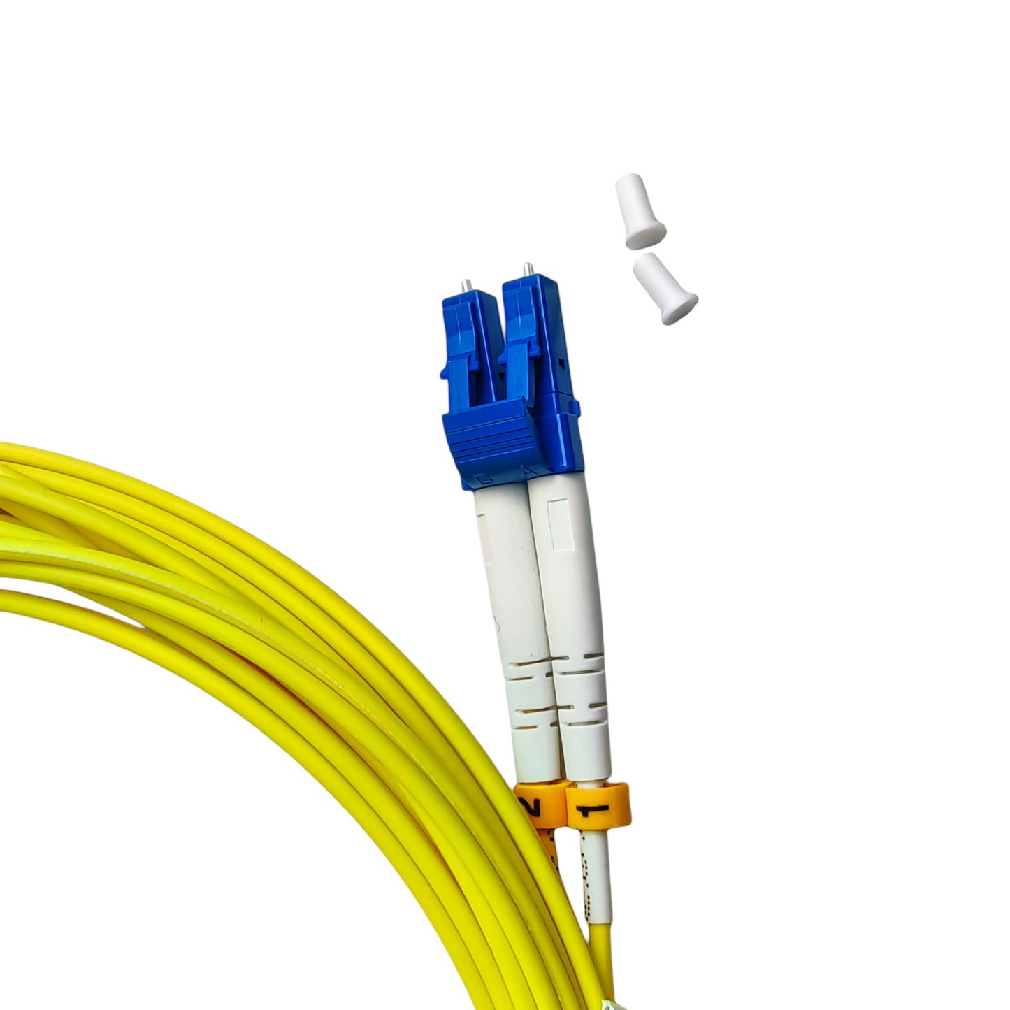 5m lc/upc single mode duplex Fibre Optic Patch Cord for efficient data transmission, available in multiple lengths at FIBAsource