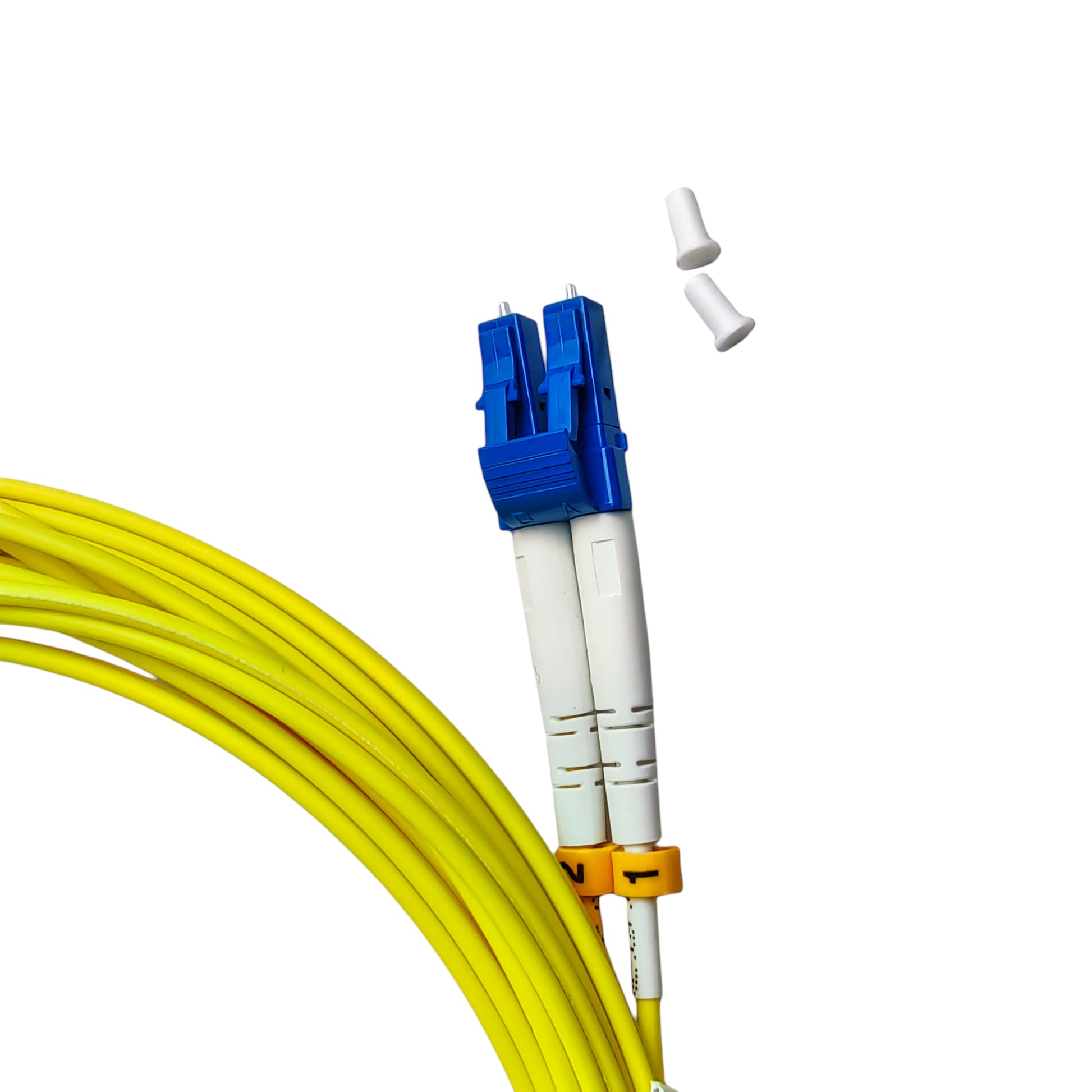 5m lc/upc single mode duplex Fibre Optic Patch Cord for efficient data transmission, available in multiple lengths at FIBAsource