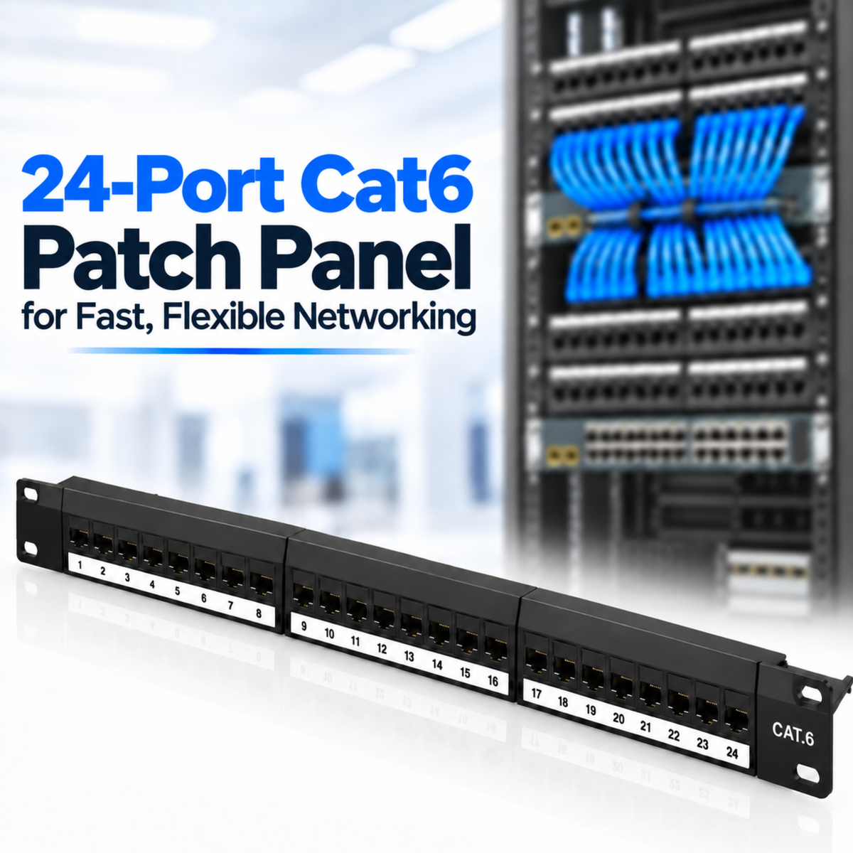 Cat 6 24 Port Patch Panel, 10G Support with Inline Keystone