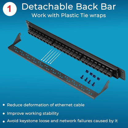 Cat 6 24 Port Patch Panel, 10G Support with Inline Keystone option