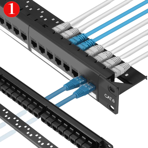 FIBAsource Patch Panel for Ethernet Cable Management, designed for Cat6/Cat5e networks. Features multiple ports for organized connections, high-performance data transfer, and durable construction for long-term use in networking environments.