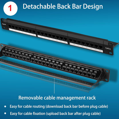 Cat 6 24 Port Patch Panel, 10G Support with Inline Keystone option