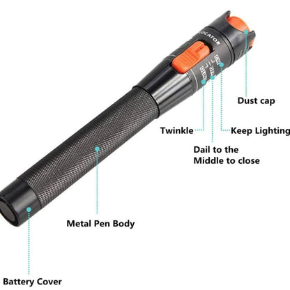 10mW Visual Fault Locator for identifying breaks and bends in fibre optic cables, available at FIBAsource. Detail