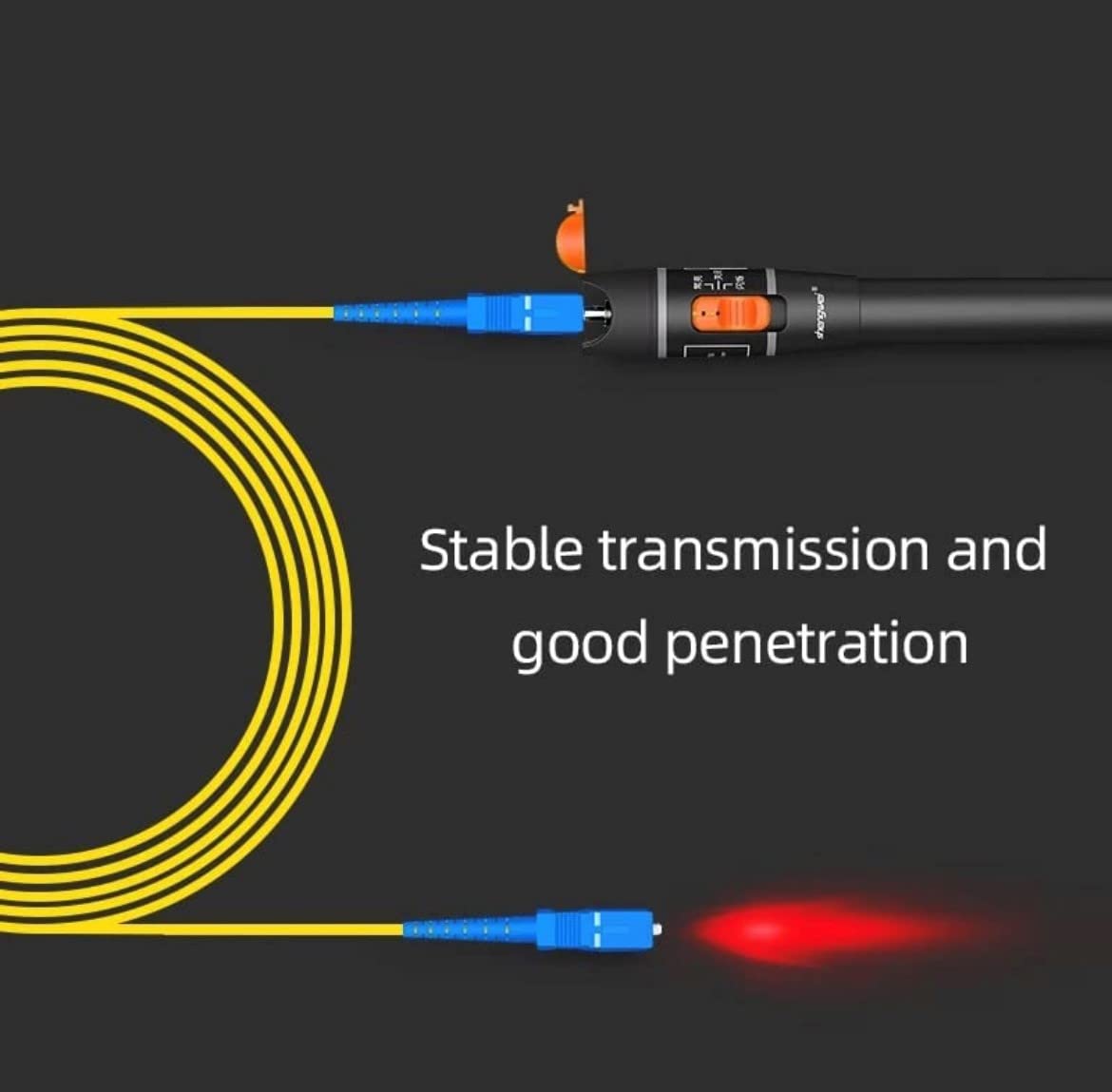 10mW Visual Fault Locator for identifying breaks and bends in fibre optic cables, available at FIBAsource. Demo