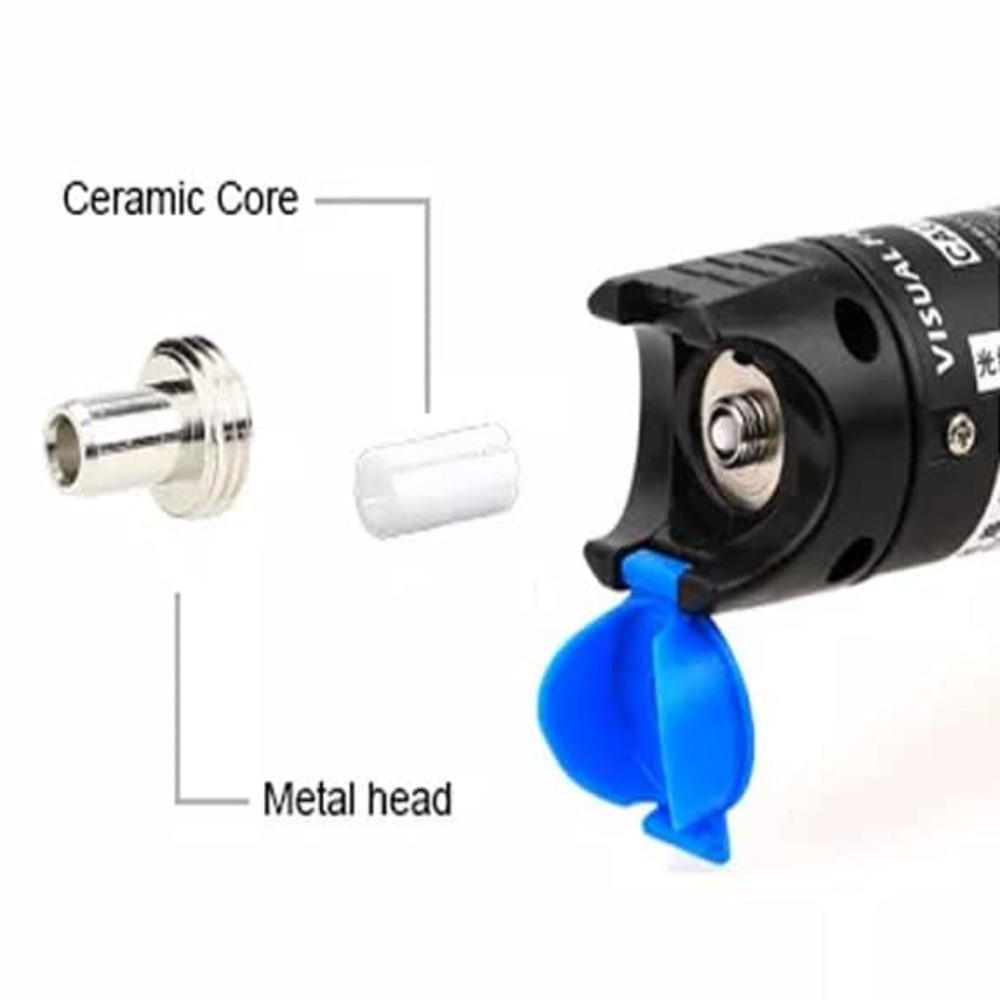 5mW Visual Fault Locator for identifying breaks and bends in fibre optic cables, available at FIBAsource. End zoom