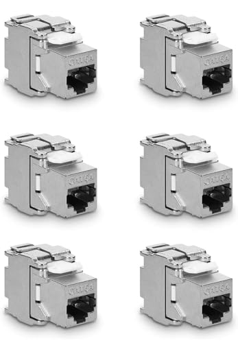 6 FIBAsource Cat6A Shielded Keystone Jack, offering 10Gbit Ethernet performance with advanced shielding to minimize signal loss and prevent interference. Durable design ensures long-term reliability, while user-friendly installation makes it ideal for professionals and DIY enthusiasts. Compatible with Cat6A RJ45 Ethernet connections, delivering robust, high-speed network performance.