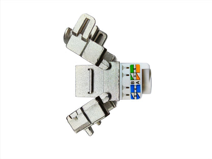 FIBAsource Cat6A Shielded Keystone Jack, offering 10Gbit Ethernet performance with advanced shielding to minimize signal loss and prevent interference. Durable design ensures long-term reliability, while user-friendly installation makes it ideal for professionals and DIY enthusiasts. Compatible with Cat6A RJ45 Ethernet connections, delivering robust, high-speed network performance.