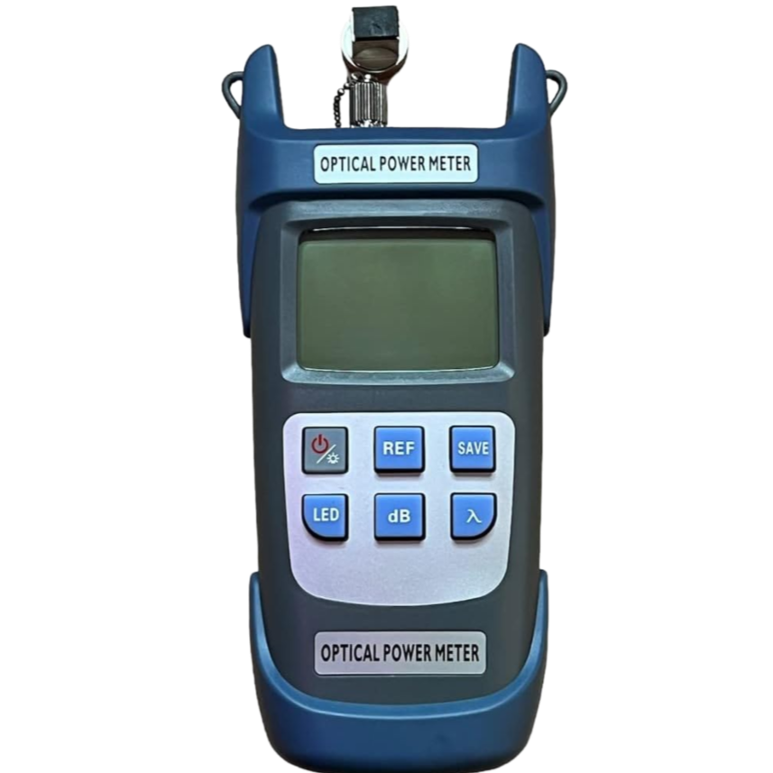 Handheld Optical Power Meter for measuring fibre optic signal strength, available at FIBAsource