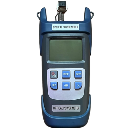 Handheld Optical Power Meter for measuring fibre optic signal strength, available at FIBAsource