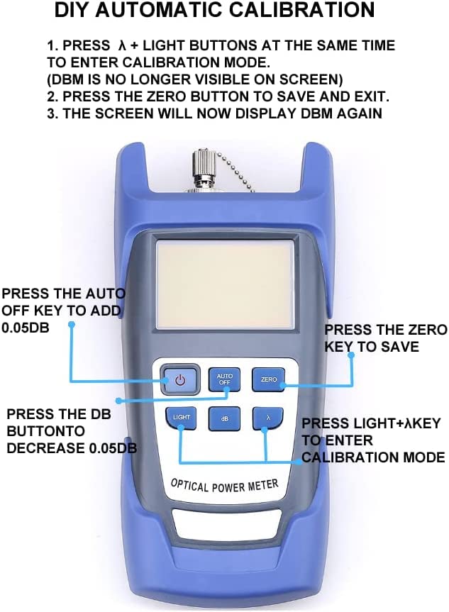 Handheld Optical Power Meter for measuring fibre optic signal strength, available at FIBAsource (instructions)