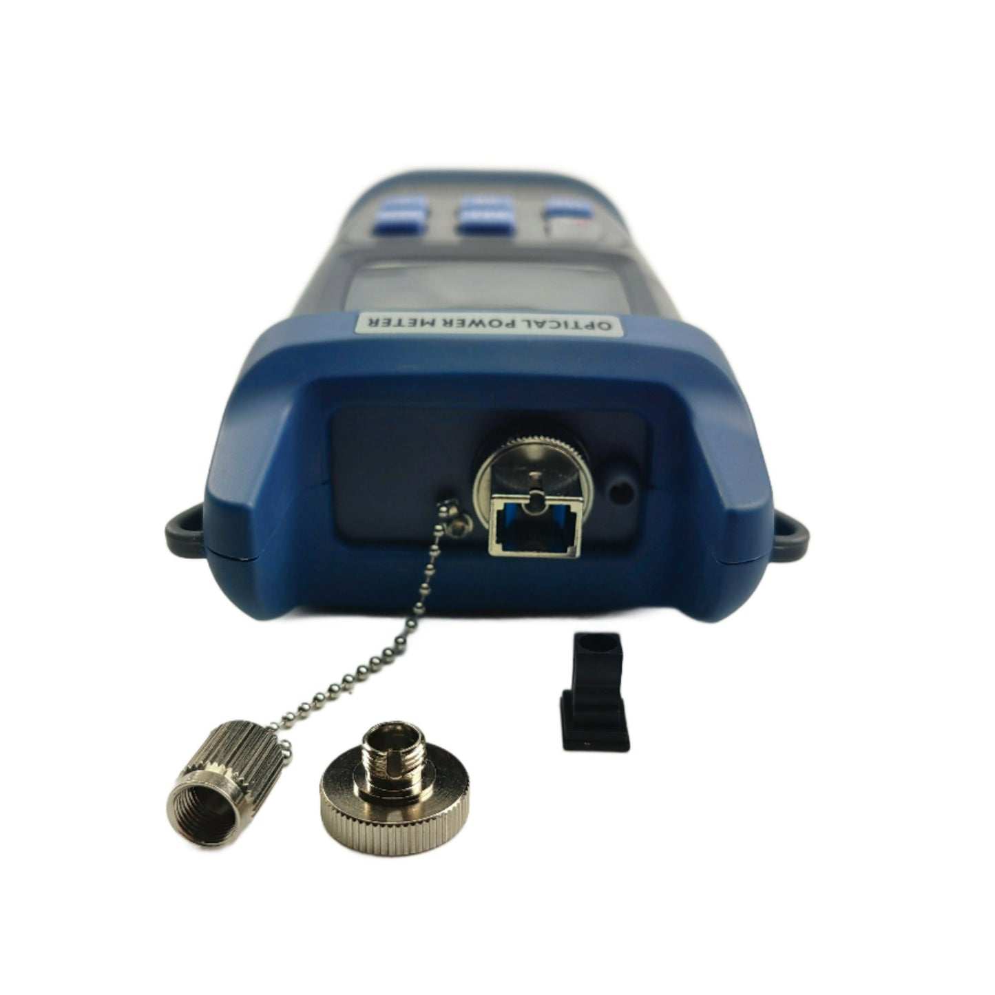 Handheld Optical Power Meter for measuring fibre optic signal strength, available at FIBAsource (top view)