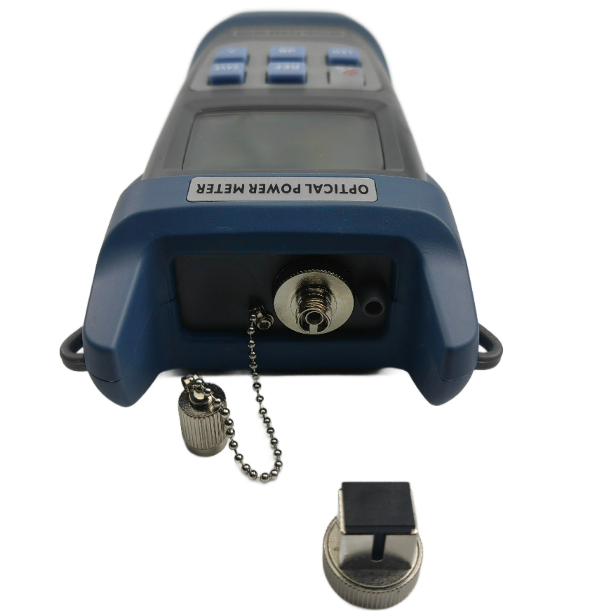 Handheld Optical Power Meter for measuring fibre optic signal strength, available at FIBAsource (top view 2)