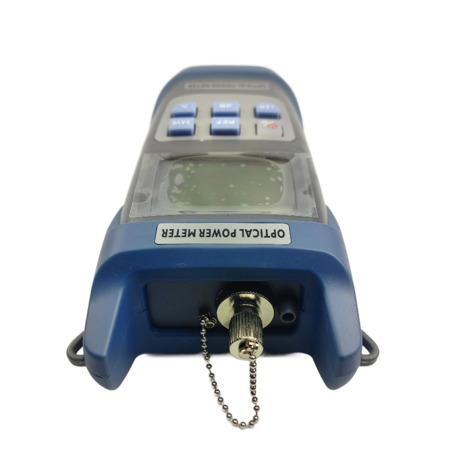 Handheld Optical Power Meter for measuring fibre optic signal strength, available at FIBAsource (top view 3)
