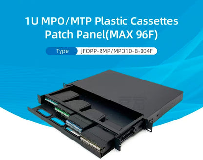 FIBAsource 1U 96 Core MPO/MTP Fibre Patch Panel — LC OM4 Duplex, Sliding Drawer, Modular Cassette Design