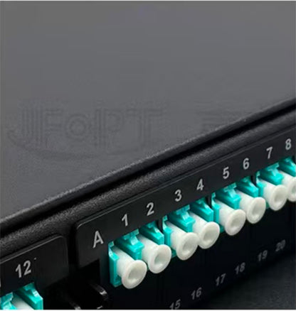 FIBAsource 1U 96 Core MPO/MTP Fibre Patch Panel — LC OM4 Duplex, Sliding Drawer, Modular Cassette Design